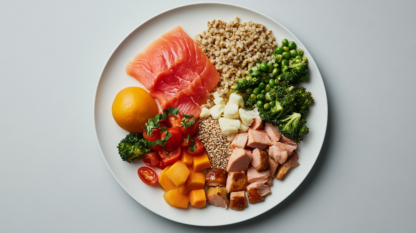 Збалансована тарілка здорового харчування з овочами та зеленню